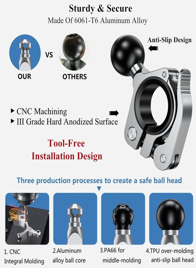 بركوفان قاعدة تثبيت مشبك مقود الدراجة من سبائك الألومنيوم من BRCOVAN مع كرة TPU مقاس 1 بوصة لقطر السكة 0.5 بوصة، 0.87 بوصة، 1 بوصة، 1.26 بوصة، متوافقة مع حاملات RAM مقاس B ذات ذراع مزدوج المقبس كروي مقاس 1 بوصة (فضي) - Image 3