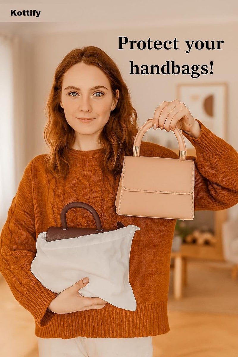 Kottify Cotton Dust Bags for Handbags Organizer Foldable Purse Drawstring Travel Storage Pouch Space Saving Closet for Wardrobe Clutches Ladies Handbags, Purse (PACK OF 5) - Image 4
