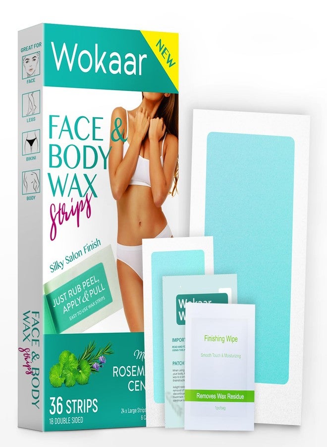 Wokaar Bikini Wax Strips for Women & Men | 42 Count Centella Asiatica Body Waxing Strip | Wokaar Hair Removal Kit for Facial, Legs, Eyebrows, lip (24 Body +12 Facial Strips +6 Oil Wipes - Image 1
