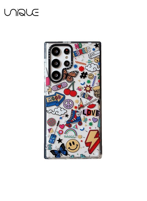 Compatible for Samsung Galaxy S24 Ultra Case, Retro Aesthetic Collage Vintage Chic Vibe Hippie Indie Groovy Stickers Graphic Samsung Case Gift for Girls Women Soft TPU Slim Shockproof Protective Case