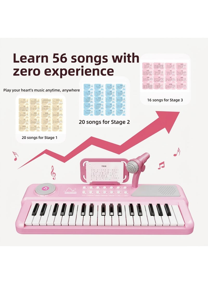 37-Key Electronic Keyboard for Kids, Pink - Image 3