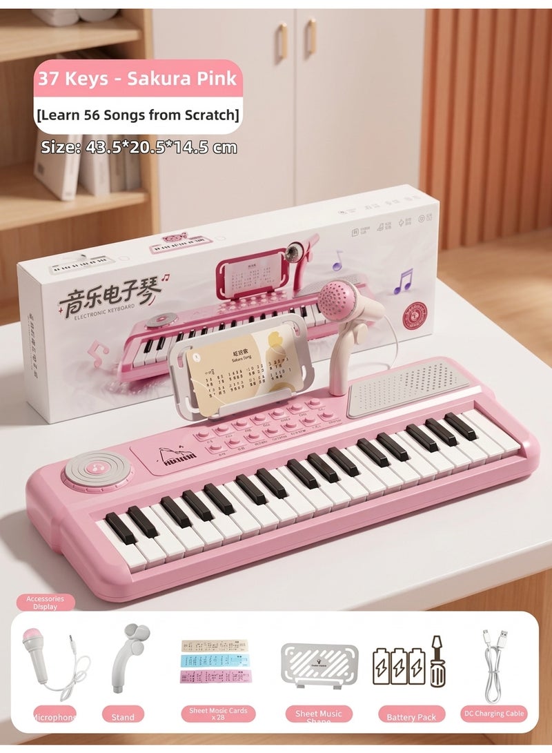 37-Key Electronic Keyboard for Kids, Pink - Image 5