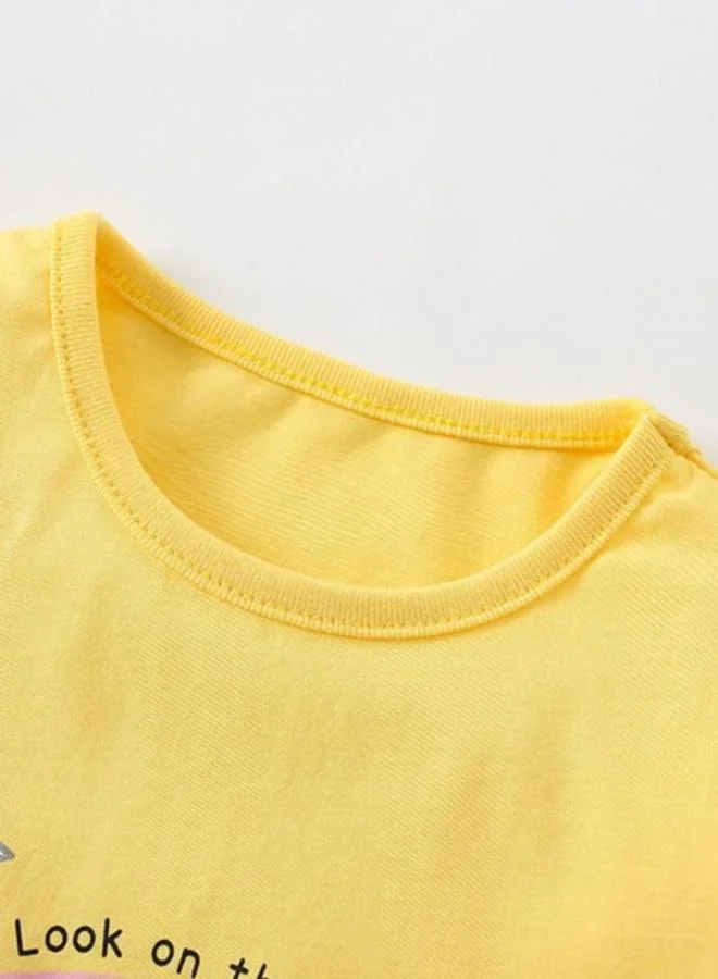 يونيكي Yellow Printed Short Sleeve Crew Neck T-Shirt