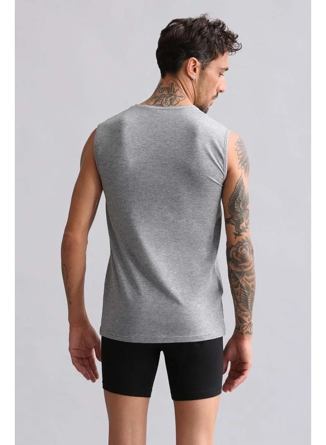 Aytuğ Mısırlı Modal by TENCEL HERCULES Slim Fit Bike Neck Sports Tank / T-Shirt Gray Melange.