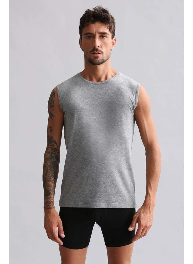 Aytuğ Mısırlı Modal by TENCEL HERCULES Slim Fit Bike Neck Sports Tank / T-Shirt Gray Melange.