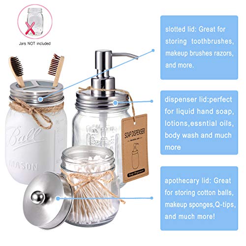 Komashr Mason Jar Bathroom Accessories Lids Set(4pcs) -Jars Not Included -Soap Dispenser,Toothbrush Holder,and Apothecary Jars Lids for Regular Mouth Mason Jars -Rustic Farmhouse Decor, Brushed Nickel - Image 2