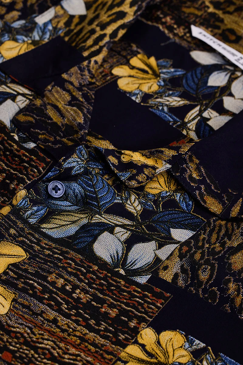 SNITCH Dark Navy Floral Half Sleeve Boxy Casual Shirt