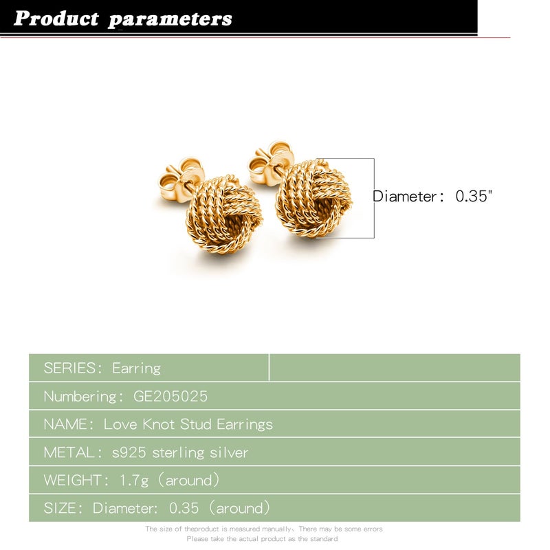 Dankadi Women 925 Sterling Silver Love-Knot Earring Italian Design 0.35''& 0.43''Lightweight Twisted Love Knot Stud Earrings -Not Allergic Jewelry Gift (0.35 in, Gold) - Image 3