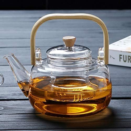 Gipibox Glass Teapot with Infuser Stovetop Microwave Safe Glass Borosilicate Glass Kettle with Wooden Handle for Loose Leaf and Fruit Tea Kettle Clear 1 Liter - Image 2