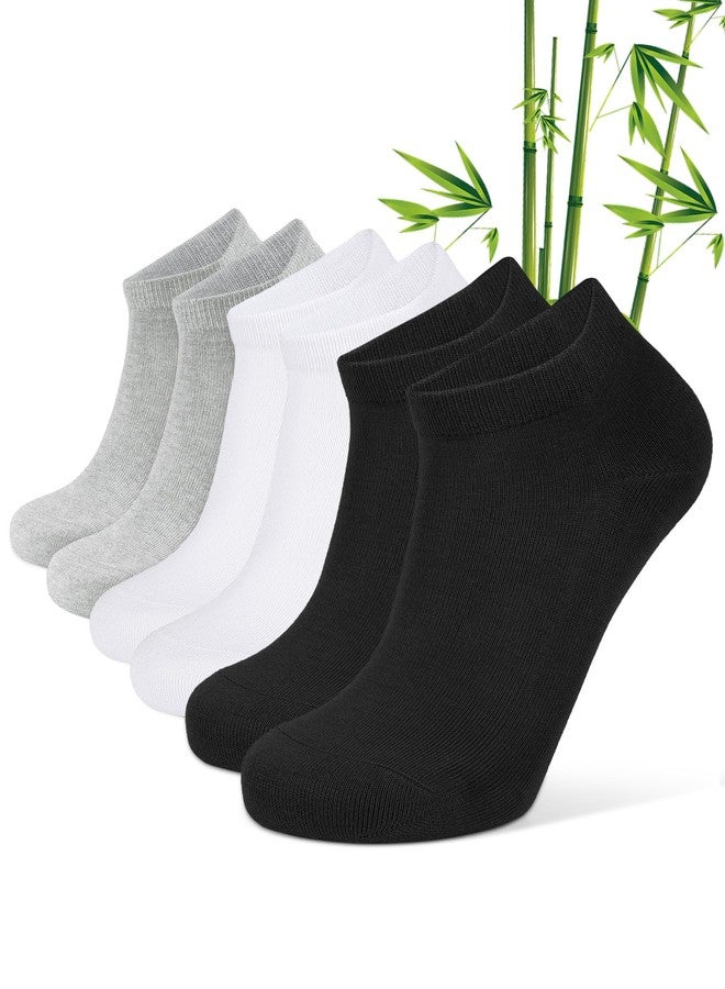 CLOSEMATE 6 Pairs Bamboo Viscose Thin Ankle Low Cut Breathable Non Slip Casual Short Socks for Men Women(2Black2PlainWhite2Grey, Size M) - Image 1