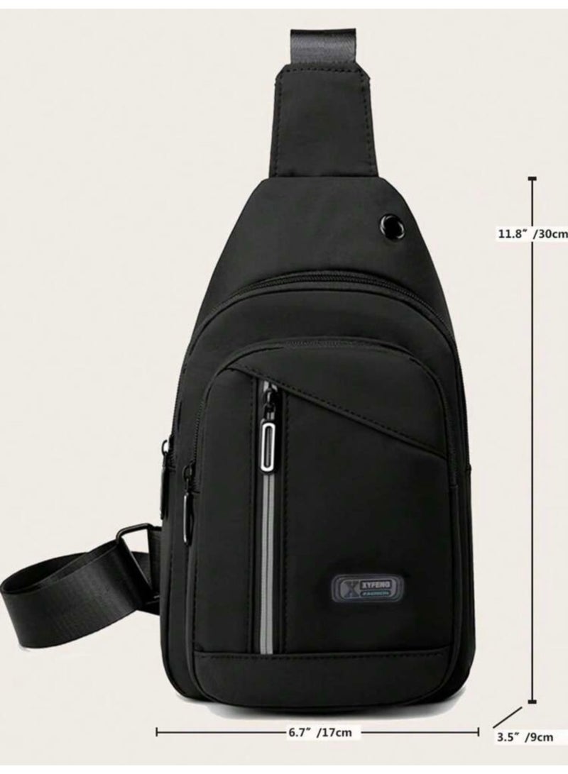 Men's Hanging Bag, Leather Hanging Bag with USB Charging Port Waterproof Multi-Pocket Chest Bag for Men Daily Crossbody Bag - Image 3