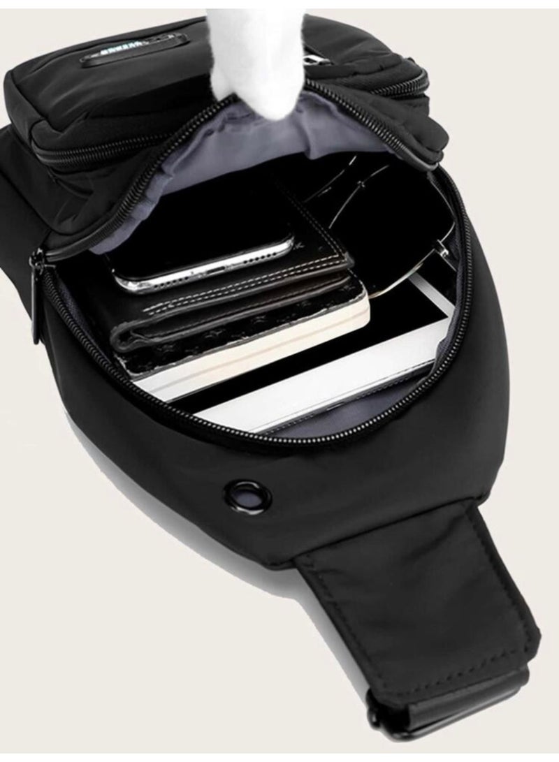 Men's Hanging Bag, Leather Hanging Bag with USB Charging Port Waterproof Multi-Pocket Chest Bag for Men Daily Crossbody Bag - Image 4