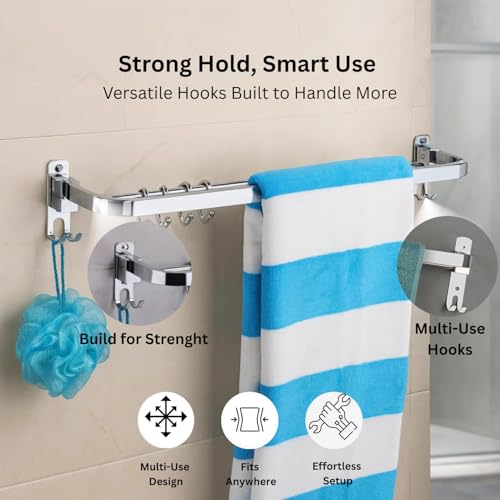 Well Set Stainless Steel Folding 24 Inches Towel Rack for Bathroom - Durable, Stylish, Space-Saving Towel Holder & Stand - Perfect Bathroom Accessories Set for Home (24 Inch, Chrome, Foldable) - Image 4
