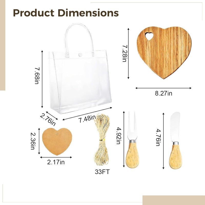 Heart Acacia Wood Cheese Board Set, 6-Piece Gift, Bridal Wedding Present - Image 4