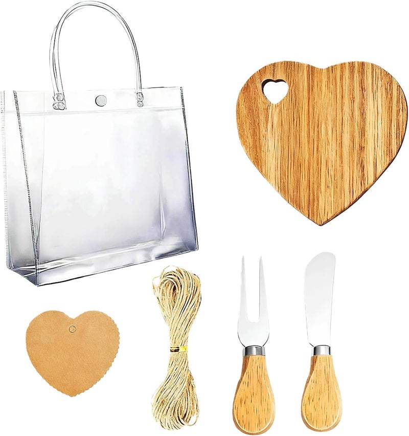 Heart Acacia Wood Cheese Board Set, 6-Piece Gift, Bridal Wedding Present - Image 1