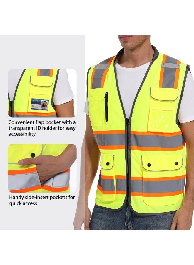 ArcRidge Two-Tone Safety Vest, Multifunctional Pockets, ANSI Compliant., Yellow, L - Image 2