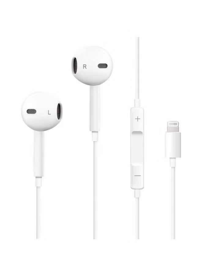Lightning Wired Earbuds with Microphone & Volume Control – Stereo In-Ear Headphones Compatible with iPhone 14, 13, 12, 11, Pro Max, iPad – White - Image 3