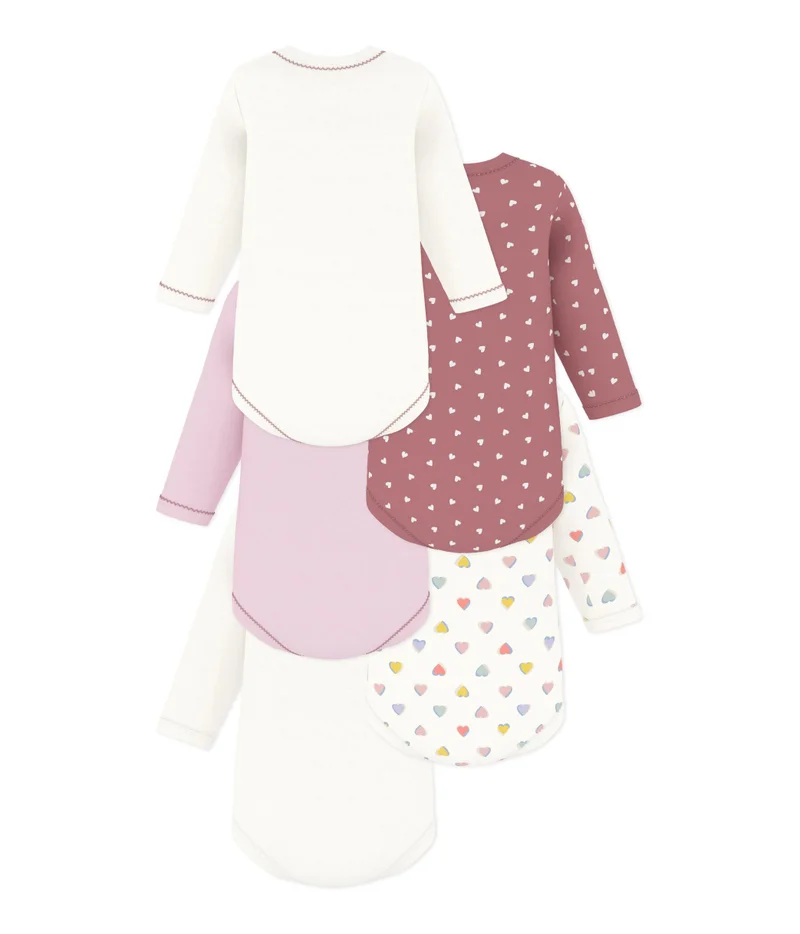 Petit Bateau Pack Of Long-Sleeved Heart-Print Cotton Bodies For Babies