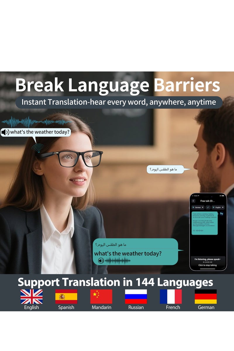 PEJE Ai Translation Smart Glasses with Chat GPT Bluetooth for Men Women with 144 Language ,Real-Time Translation,, with Speaker Sunglasses,Travel Meeting Trade Business - Image 2