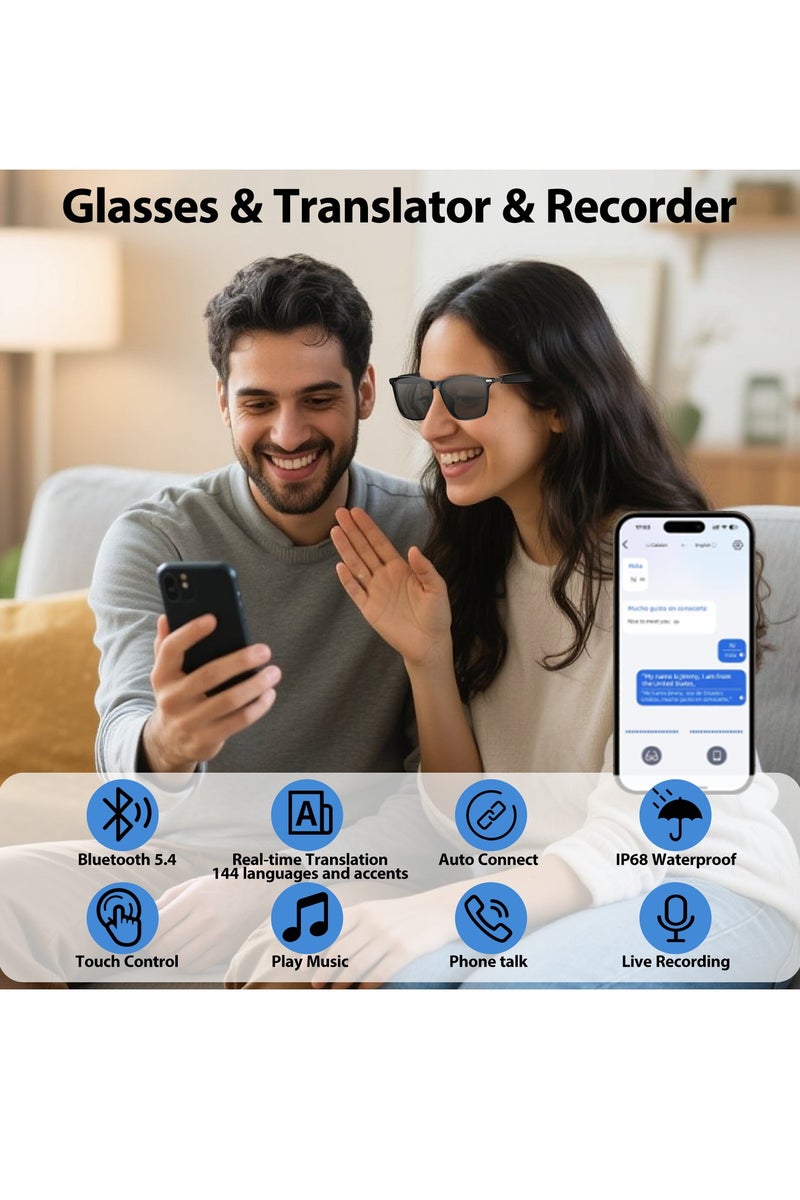PEJE Ai Translation Smart Glasses with Chat GPT Bluetooth for Men Women with 144 Language ,Real-Time Translation,, with Speaker Sunglasses,Travel Meeting Trade Business - Image 5