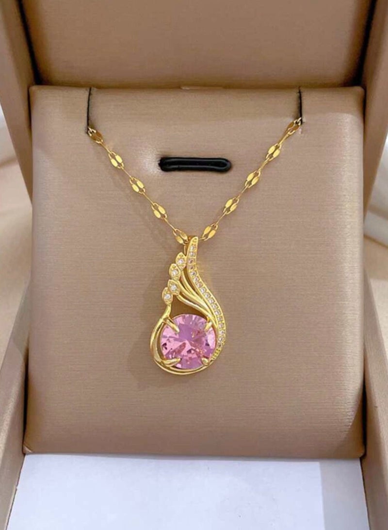 نونز أب سلسال مصنوع من الاستانلس ستيل مطلي باللون الذهبي عيار 18 ومرصع بالزركون - Image 2