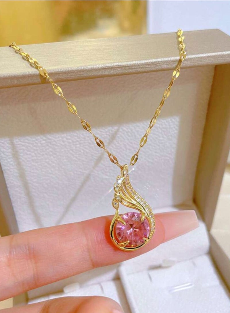 نونز أب سلسال مصنوع من الاستانلس ستيل مطلي باللون الذهبي عيار 18 ومرصع بالزركون - Image 3