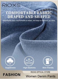 RIOXS Women's Denim Pants, Mid Waist Stretch Denim Pants, Ladies Jeans with Zip Fly And Button Closure, Vintage-style Jeans, Perfect for Work, Casual, Outdoor and Party  - Image 5