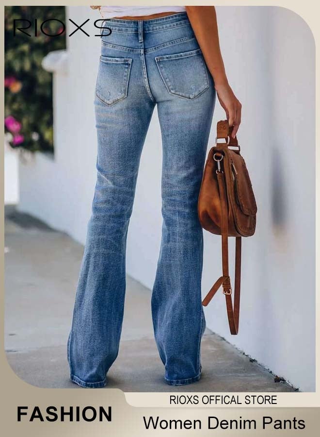 RIOXS Women's Flare Jeans, Trendy High Waist Stretchy Denim Pants, Vintage-style Slim Fit Casual Denim Trousers with Pockets, Ladies Jeans with Zip Fly and Button Closure, Perfect for Work, Casual, Street Wear, Outdoor and Party - Image 4