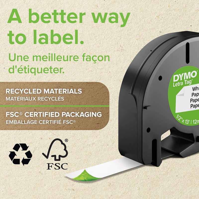 Dymo LetraTag Genuine Paper Tape | 1.2 cm x 4 m | Black on White | For LetraTag Label Maker | 2 Labels - Image 2