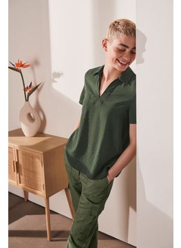 Tchibo Women Split Neck Short Sleeve Blouse, Sage  - Image 1