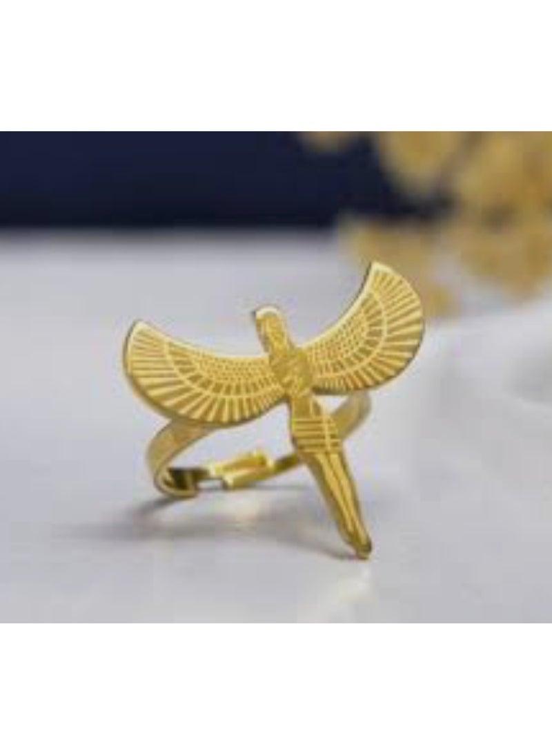 Luxuria Pharaonic ring, made of 316L stainless steel, electroplated in gold, adjustable size, rust-resistant jewelry - Image 1