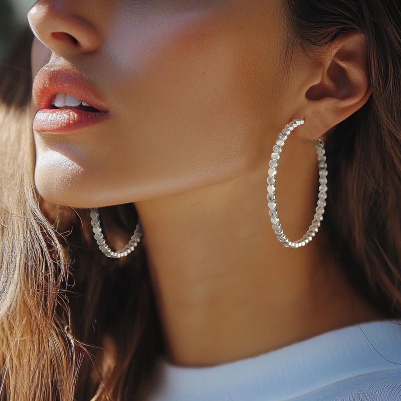 OOOPEL Silver Hoops Earrings for Women Sparkling Sterling Silver Rhinestone Hoop Earring for Womens Cubic Zirconia Jewelry Gift Large Hoop Earrings for Women - Image 2