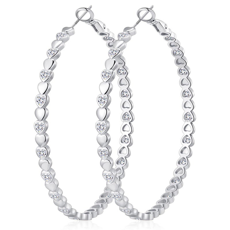 OOOPEL Silver Hoops Earrings for Women Sparkling Sterling Silver Rhinestone Hoop Earring for Womens Cubic Zirconia Jewelry Gift Large Hoop Earrings for Women - Image 1