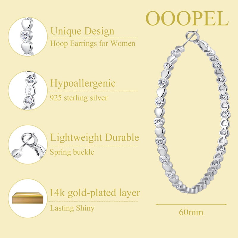 OOOPEL Silver Hoops Earrings for Women Sparkling Sterling Silver Rhinestone Hoop Earring for Womens Cubic Zirconia Jewelry Gift Large Hoop Earrings for Women - Image 3