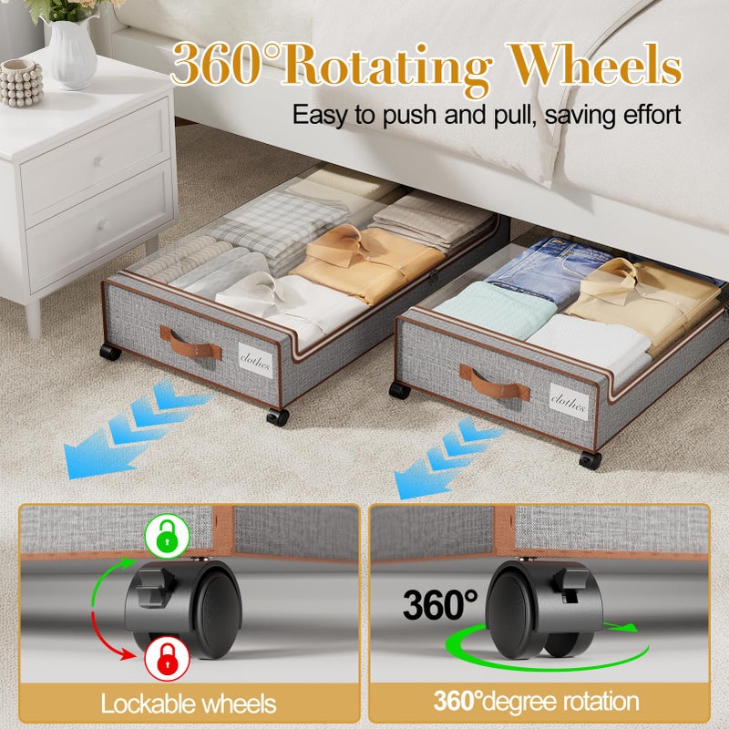 Yecaye Under Bed Storage with Wheels, 2 Pack Under the Bed Storage Containers with Lids & Label, XXL 60L Rolling Underbed Storage Drawers for Clothes, Blankets, Shoes - Image 3