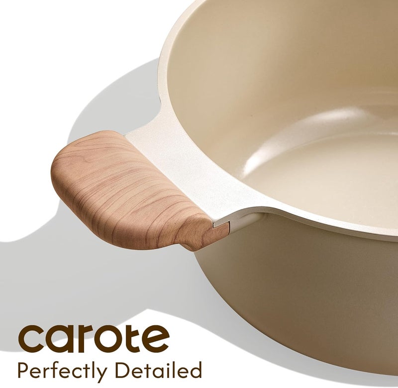 CAROTE 5 Qt Nonstick Stock Pot with Lid Soup Pot, Ceramic 5 Quart Casserole with Lid, Easy to Clean Non Stick Cooking Pot Cookware PFOA Free, Ceramic Oatmeal - Image 3