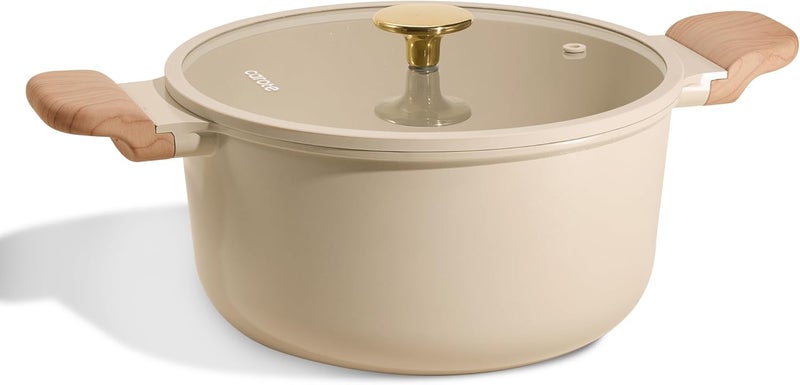 CAROTE 5 Qt Nonstick Stock Pot with Lid Soup Pot, Ceramic 5 Quart Casserole with Lid, Easy to Clean Non Stick Cooking Pot Cookware PFOA Free, Ceramic Oatmeal - Image 1