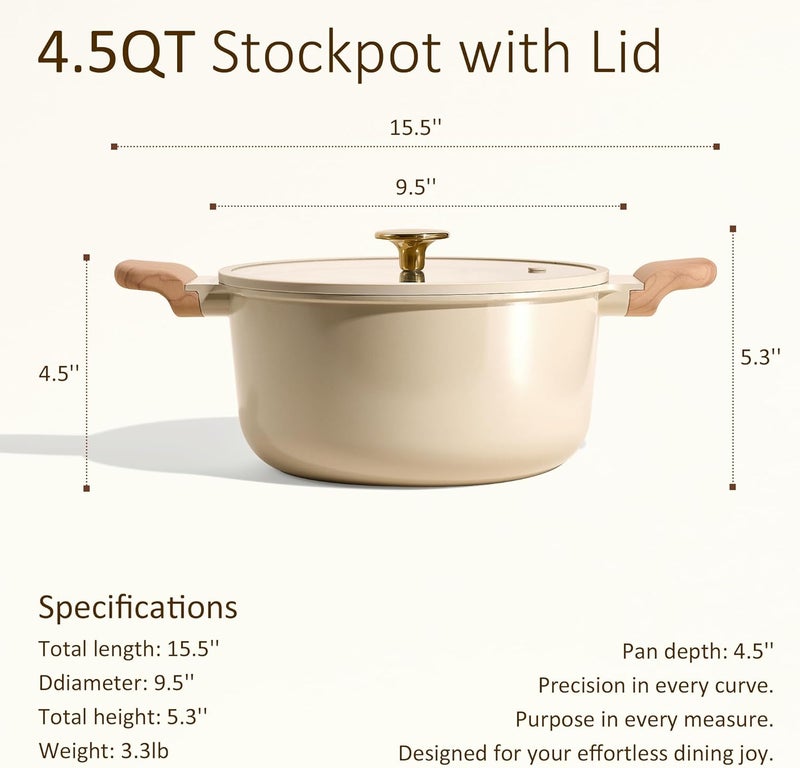 CAROTE 5 Qt Nonstick Stock Pot with Lid Soup Pot, Ceramic 5 Quart Casserole with Lid, Easy to Clean Non Stick Cooking Pot Cookware PFOA Free, Ceramic Oatmeal - Image 2