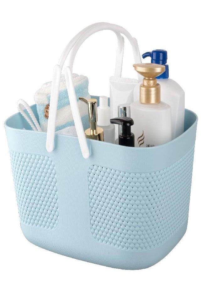 rejomiik Shower Caddy Basket, Portable Large Capacity Thickened Plastic Organizer Storage Tote with Handles Drainage Toiletry Bag Bin for Bathroom, College Dorm Room Essentials, Kitchen, Camp, Gym - Blue  - Image 3