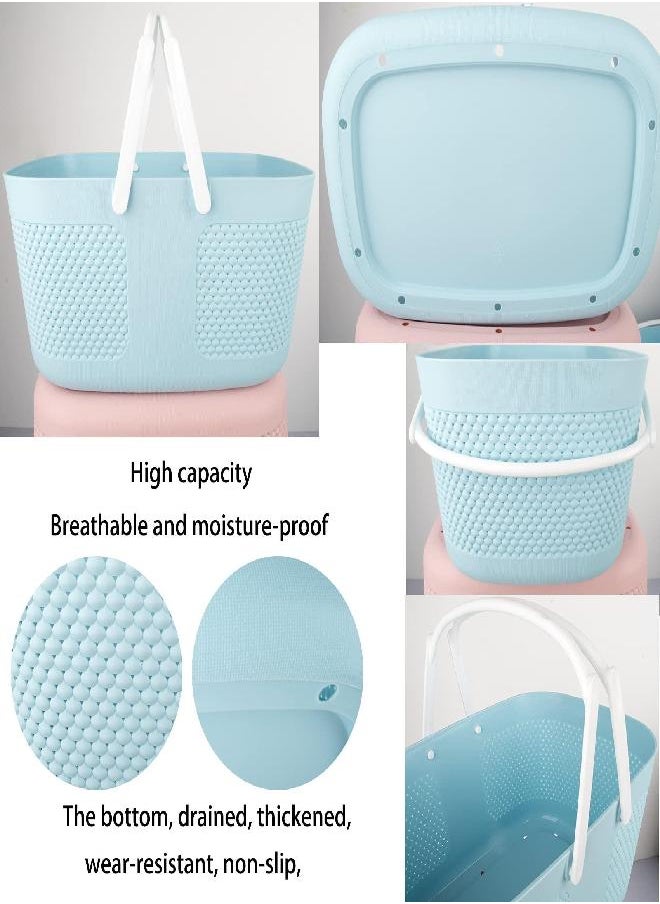 rejomiik Shower Caddy Basket, Portable Large Capacity Thickened Plastic Organizer Storage Tote with Handles Drainage Toiletry Bag Bin for Bathroom, College Dorm Room Essentials, Kitchen, Camp, Gym - Blue  - Image 2