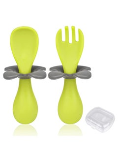 Chabeia Baby Fork and Spoon, Infant Self Baby Spoon Fork Self Feeding Utensil Set, Baby Cutlery Feeding Set Toddler Utensils Spoons Forks for Kids Self Feeding, Baby Learns to Eat with Short Handle Spoon  - Image 1
