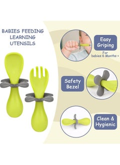 Chabeia Baby Fork and Spoon, Infant Self Baby Spoon Fork Self Feeding Utensil Set, Baby Cutlery Feeding Set Toddler Utensils Spoons Forks for Kids Self Feeding, Baby Learns to Eat with Short Handle Spoon  - Image 3