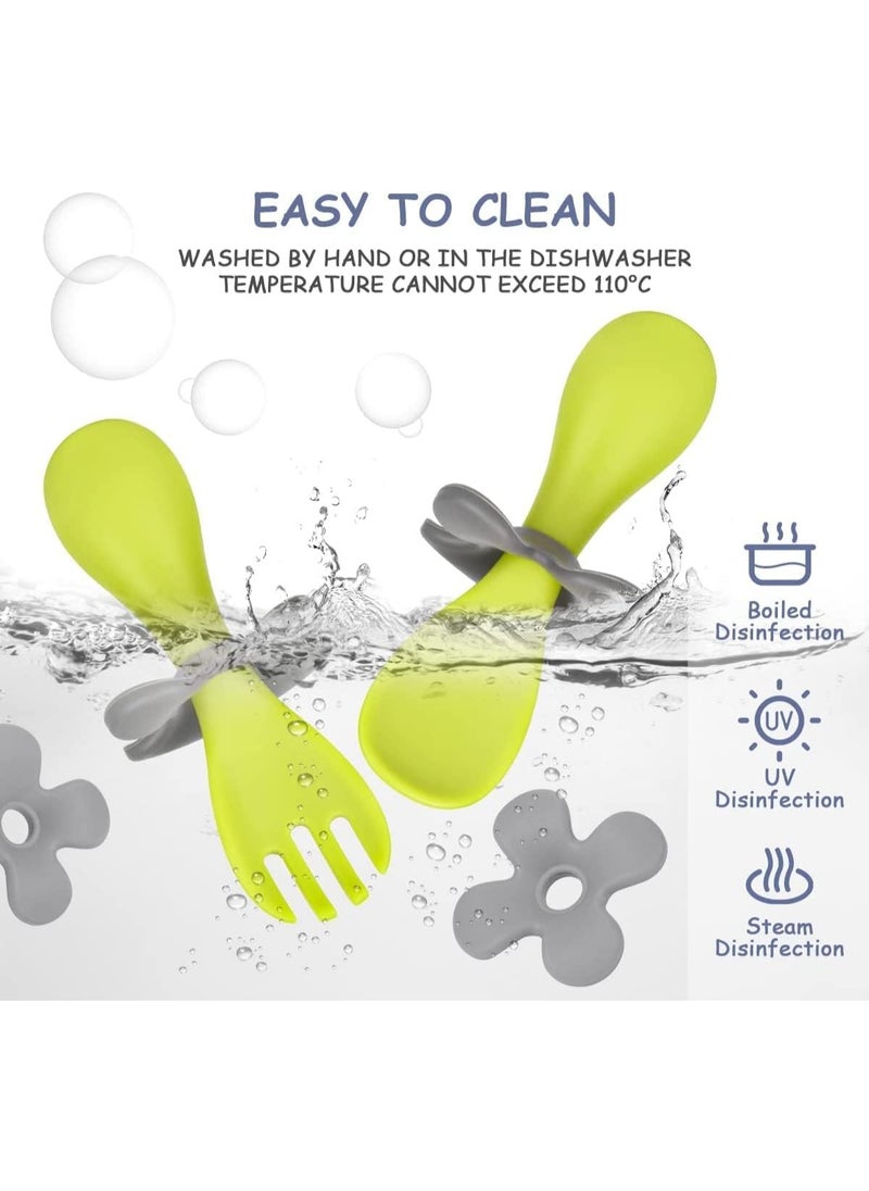 Chabeia - Baby Fork and Spoon, Infant Self Baby Spoon Fork Self Feeding Utensil Set, Baby Cutlery Feeding Set Toddler Utensils Spoons Forks for Kids Self Feeding, Baby Learns to Eat with Short Handle Spoon - Image 1
