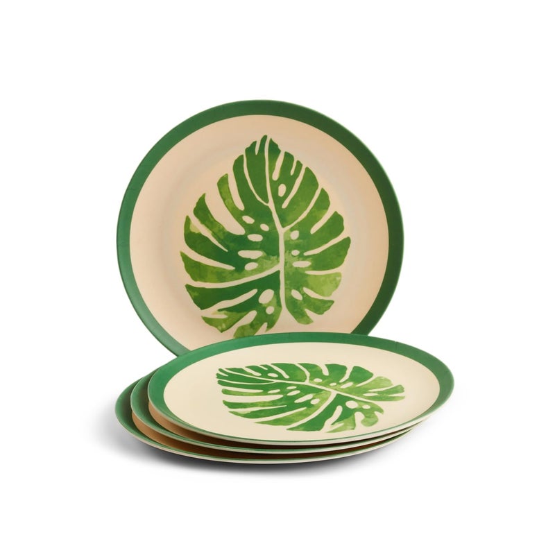 Red Butler EcoFriendly Bamboo Fiber Snack Plates Ideal for Daily use Snacks Featuring a Leaf Design Set of 4 Pieces Made of Natural Bamboo and Corn Powder - Image 1