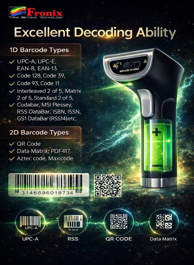 Fronix FB1200W Wireless Barcode Scanner |Aim and Shoot Trigger |1D Linear Imager to Scanner |Express Scan Speed of 350 scans per Second|Plug and Play|2500 Pixels|1D CCD Imaging Technology| - Image 3