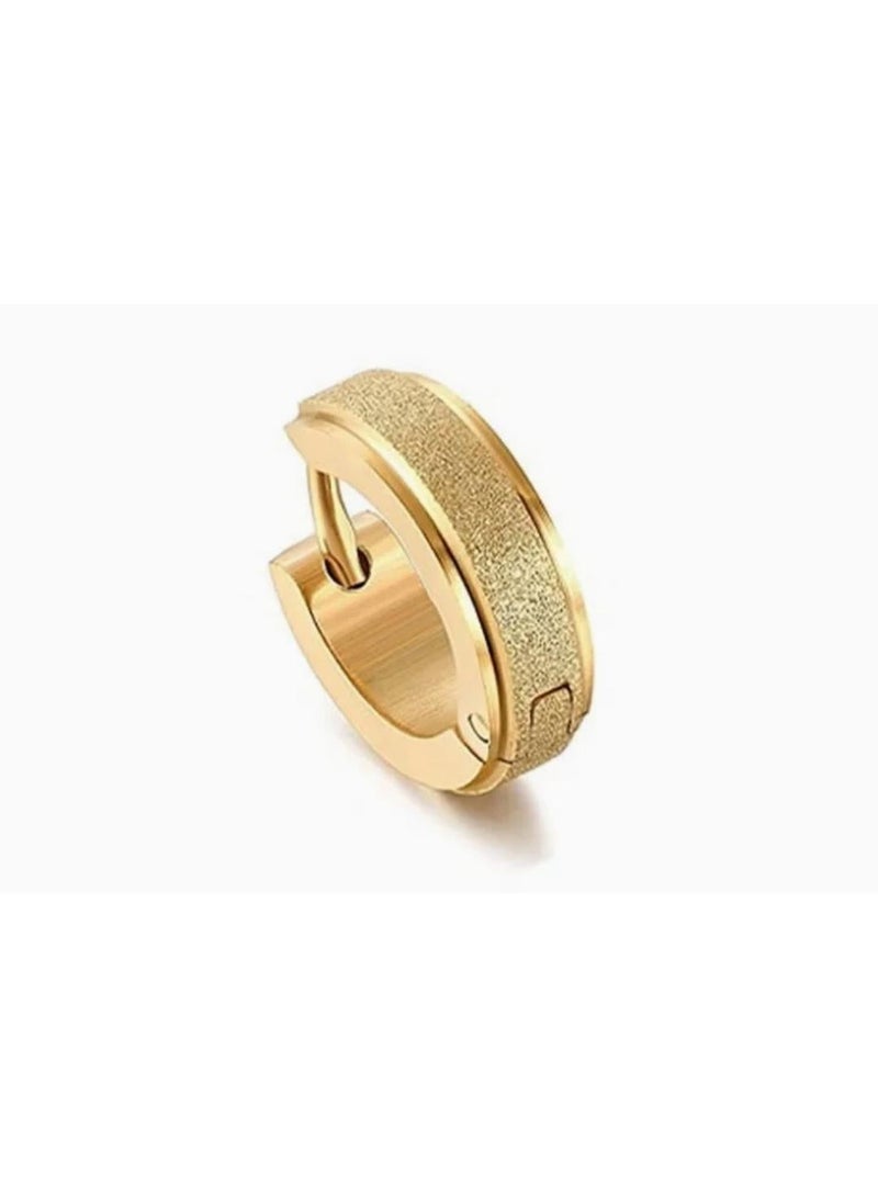 Luxuria A gold hoop earring featuring a textured or "frosted" finish in the center. Very similar options are available in stainless steel. - Image 1