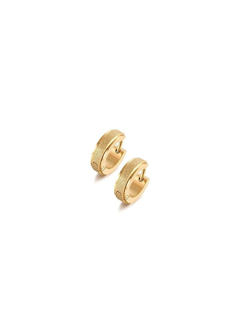 Luxuria A gold hoop earring featuring a textured or "frosted" finish in the center. Very similar options are available in stainless steel. - Image 4