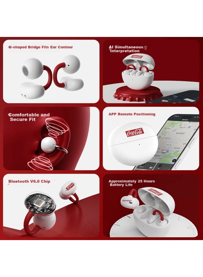 Coca-cola T60 Bone Conduction Open-ear Wireless Bluetooth Earbuds Clip-on Sports Running Gaming Headphones For Couples And Students Compatible With Apple Huawei Xiaomi - Image 1