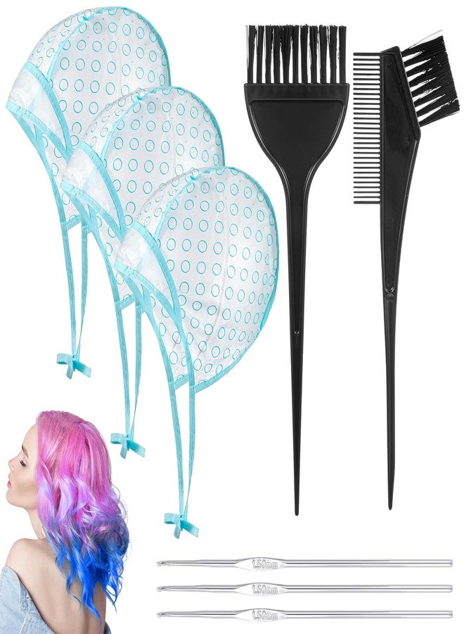 Guduling 8 Pcs Hair Highlighting Cap,Highlights Caps for Hair,Highlight Caps for Hairs with 3 Metal Hook and 2 Hairs Dye Comb & Brush for Salon & DIY Dyeing - Image 1