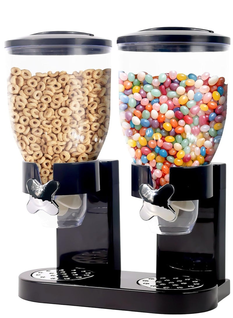 Festive Gallery Dual Cereal Dispenser 3.5Litre Classic Dry Food Canister, Dry Food Dispenser Control Storage Container, Great for Cornflakes, Candy, Nuts, Beans, Granola - Kitchen Storage Dispenser, (Black) - Image 1